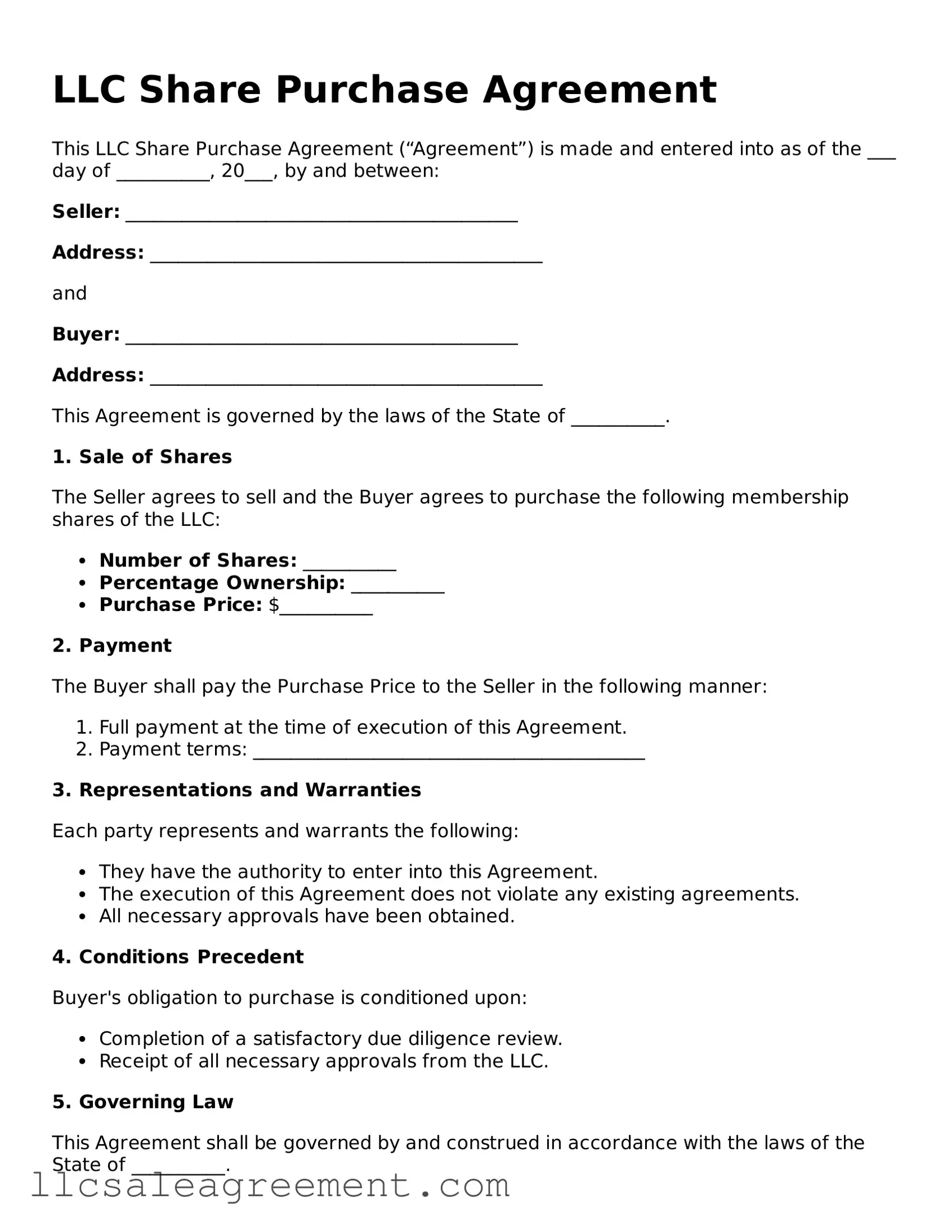 Printable LLC Share Purchase Agreement Template